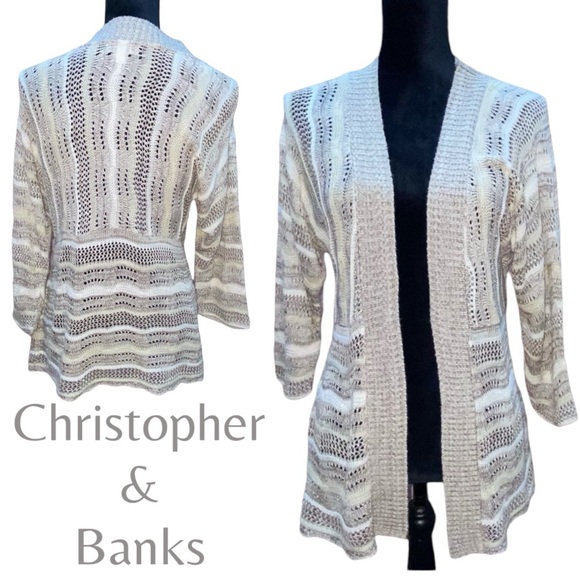 Christopher & Banks Lightweight Open Knit Tan Cardigan Sweater - Women’s Small - Picture 1 of 11